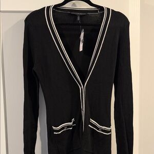 White House Black Market Black Cardigan with White Accents